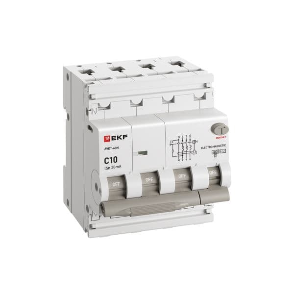 EKF Автоматический выключатель дифференциального тока АВДТ-63N 3P+N 10А характеристика C 30мА тип AC электромеханический 6кА PROXIMA — миниатюра 5