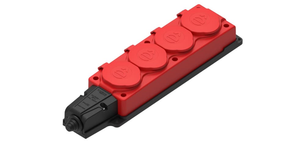 Systeme Electric MultiSet Красная Колодка 4х розетка 2К+З каучуковая 16А/250В IP44
