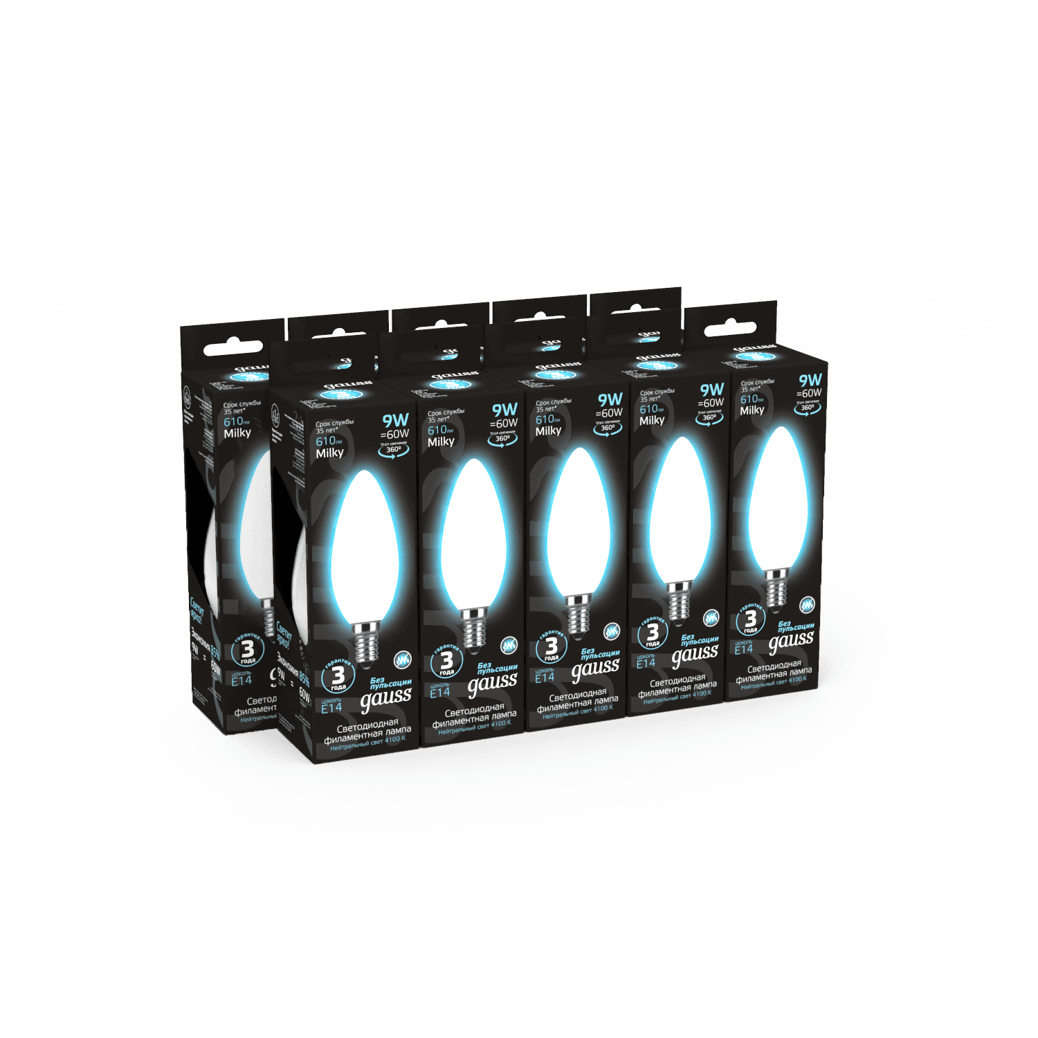 Gauss Лампа Filament Свеча 9W 590lm 3000К Е14 milky LED 103201109 — миниатюра 4