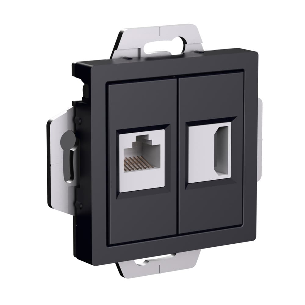 Systeme Electric AtlasDesign Карбон Розетка двойная HDMI+RJ45, кат.5Е, механизм