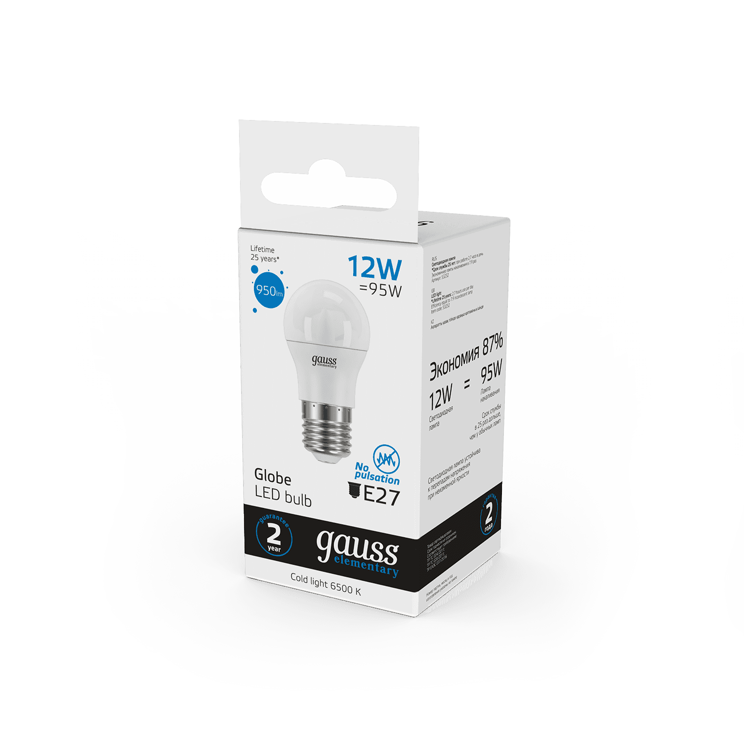 Gauss Лампа Elementary Шар 12W 950lm 6500K Е27 LED 53232 — миниатюра 3