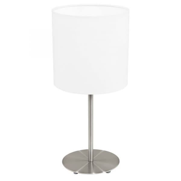 Eglo Лампа настольная PASTERI, 1х60W (E27), Ø180, H400, никель матовый/текстиль, белый 31594 — миниатюра 1