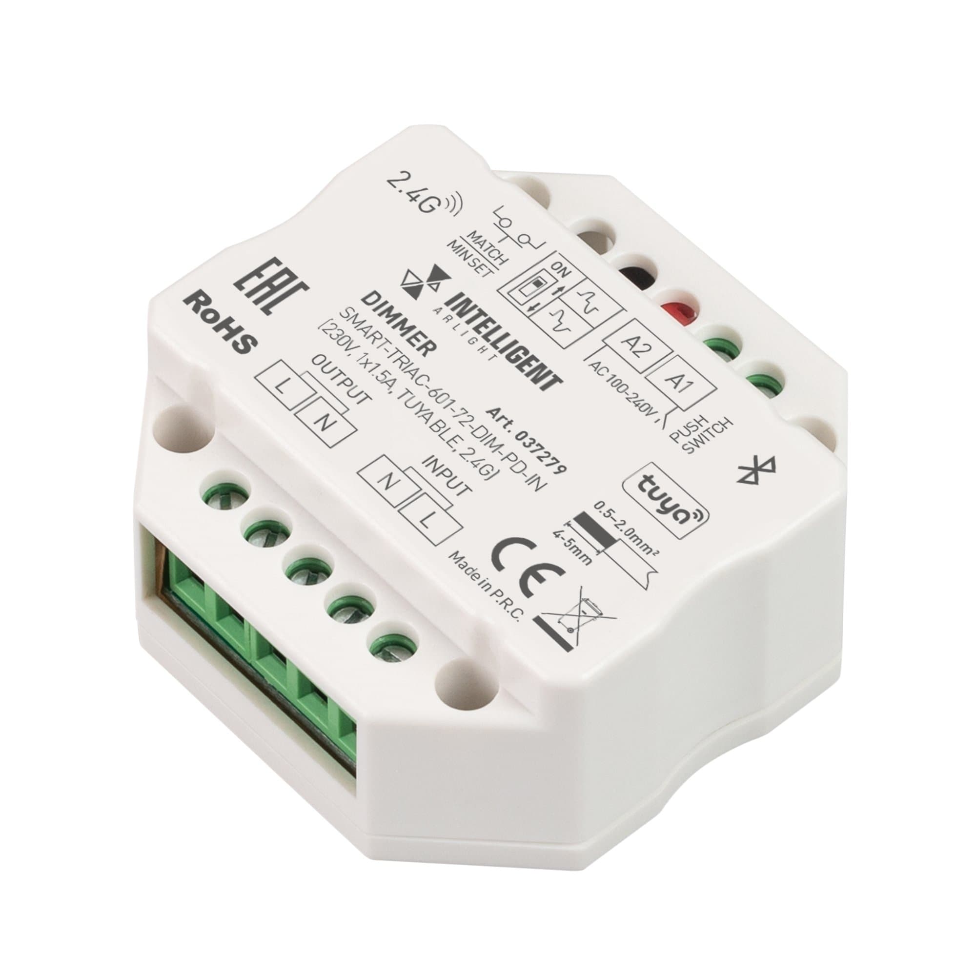Arlight INTELLIGENT ARLIGHT Диммер SMART-TRIAC-601-72-DIM-PD-IN (230V, 1x1.5A, TUYA BLE, 2.4G) (IARL, IP20 Пластик, 5 лет) 037279