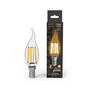 Gauss Лампа Filament Свеча на ветру 13W 1100lm 2700К Е14 LED 1/10/50 104801113 — миниатюра 1