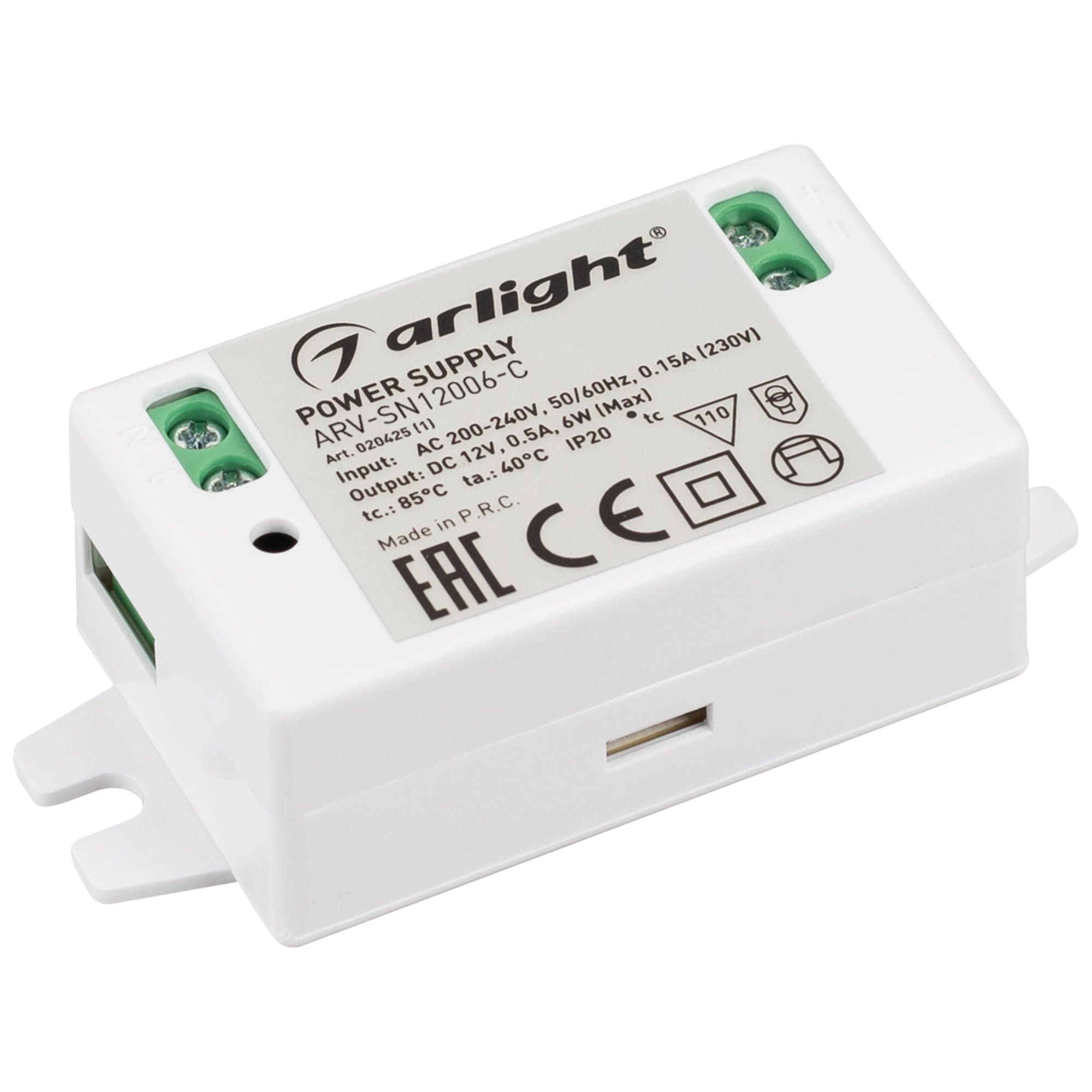Arlight Блок питания ARV-SN12006-C (12V, 0.5A, 6W) (IP20 Пластик, 3 года) 020425(1) — миниатюра 1