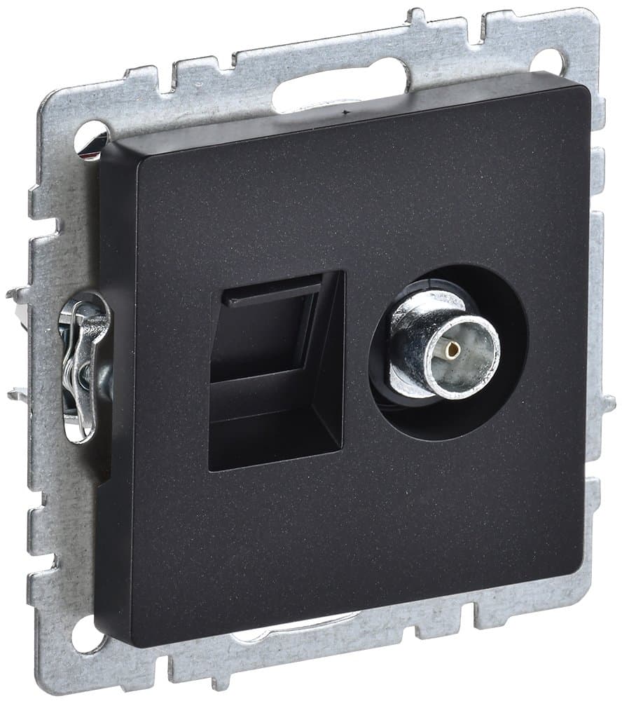IEK BRITE BASE Черный Розетка двойная TV+RJ45 кат.5E РТВ/РК12-БрЧ