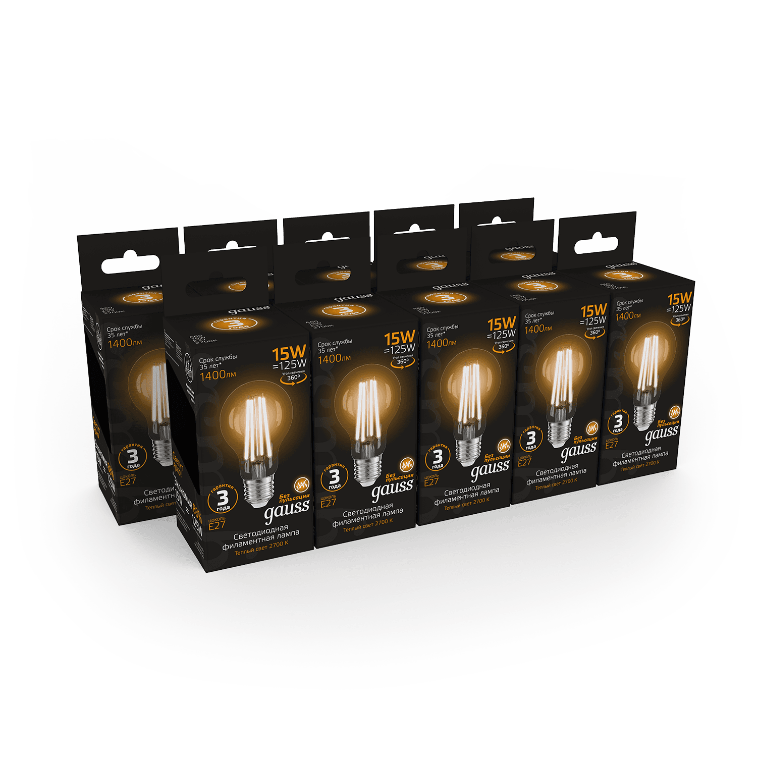 Gauss Лампа Filament А60 15W 1400lm 2700К Е27 LED 102902115 — миниатюра 5
