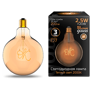 Gauss Лампа Filament G125 2,5W 200lm 2000К Е27 golden OK LED 176802003 — миниатюра 1