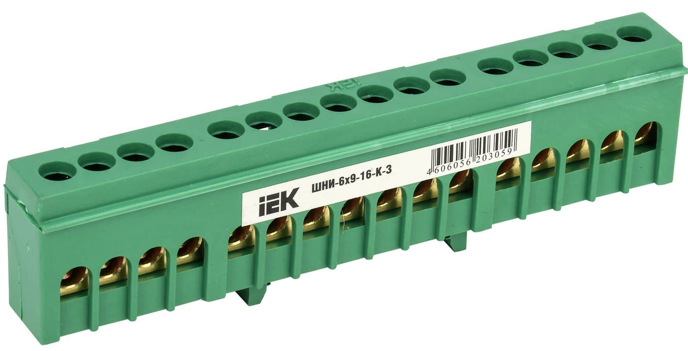 IEK Шина PE земля в корп изол на DIN-рейку ШНИ-6х9-16-К-З — миниатюра 1