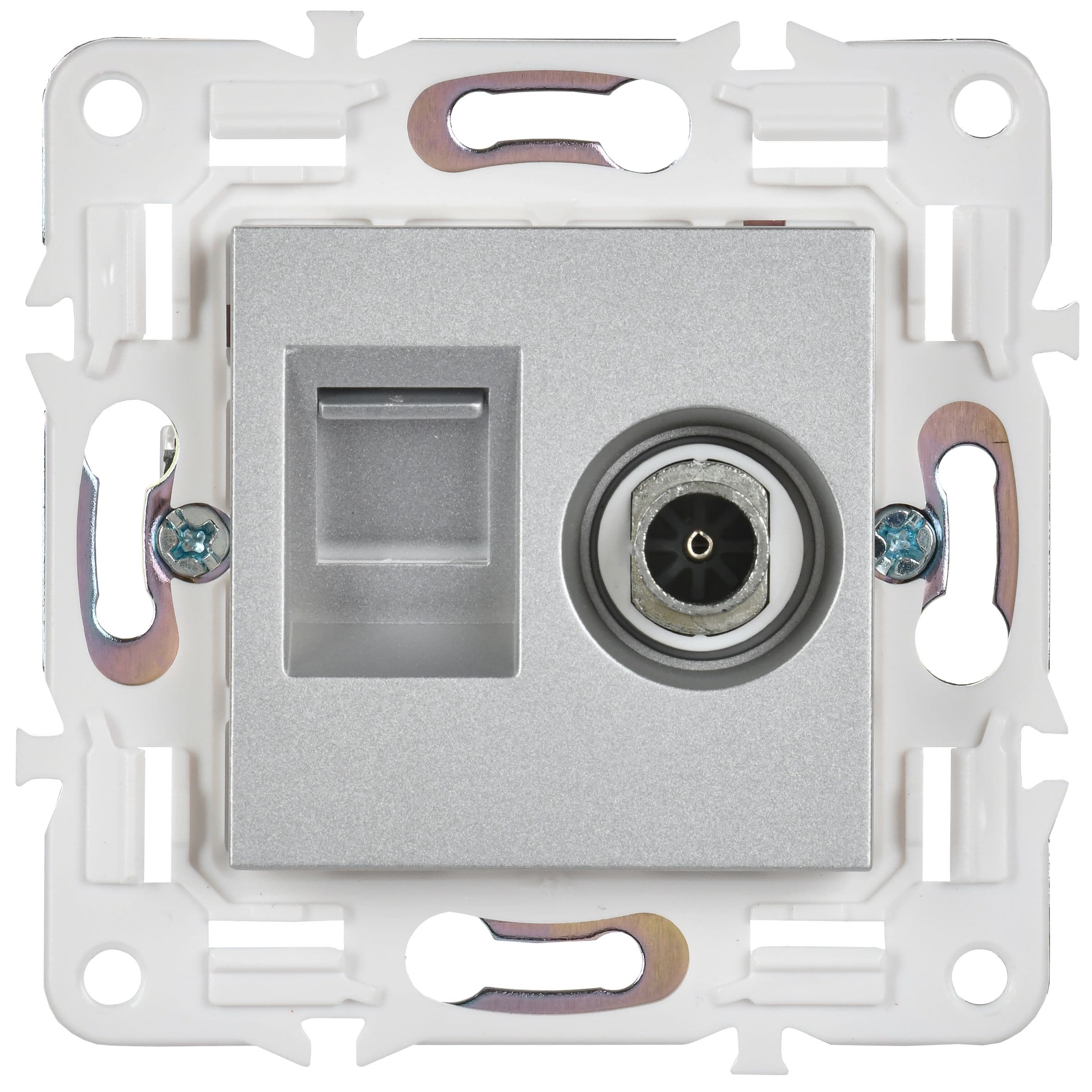 IEK SKANDY Серебряный Розетка двойная TV+RJ45 кат.5E SK-A14S — миниатюра 2