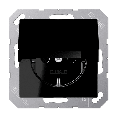 JUNG Штепсельная розетка SCHUKO 16A 250V~ с защитой от детей с крышкой термопласт черная A1520BFKIKLSW