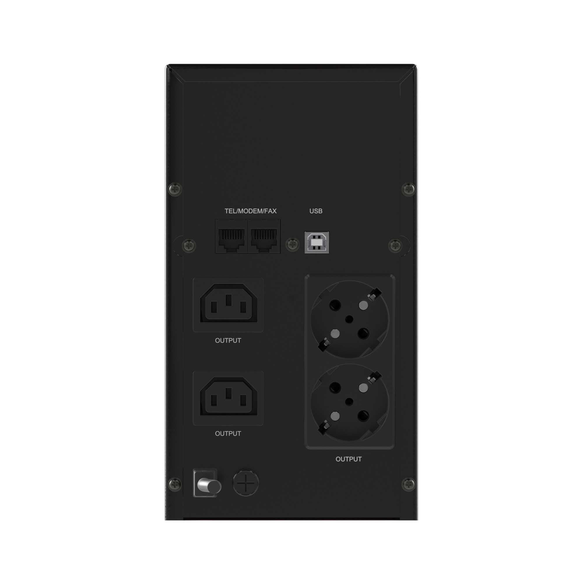 DKC Линейно-интерактивный ИБП ДКС серии Info LCD, 2000 ВА/1200 Вт, 1/1,2xIEC C13, 2xSchuko, USB + RJ45, LCD, 2x9Aч — миниатюра 4