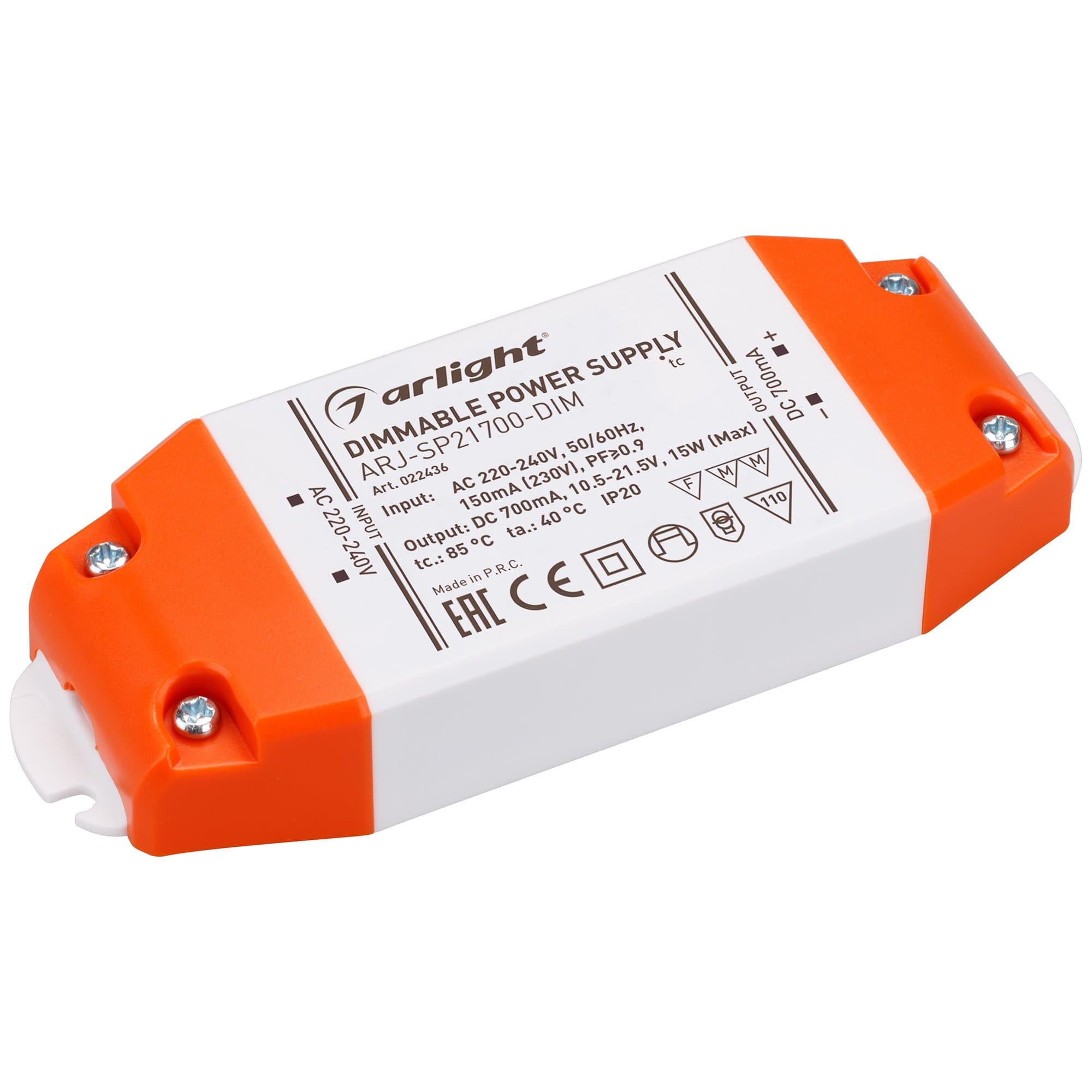Arlight Блок питания ARJ-SP21700-DIM (15W, 700mA, PFC, Triac) (IP20 Пластик, 3 года) 022436