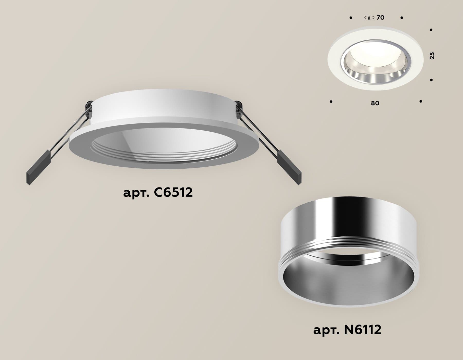 Ambrella Комплект встраиваемого светильника XC6512003 SWH/PSL белый песок/серебро полированное MR16 GU5.3 (C6512, N6112) — миниатюра 2