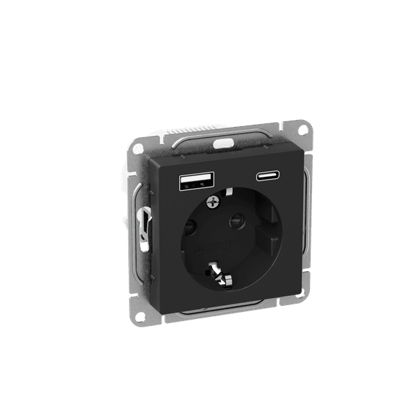 EKF Механизм розетки с USB-A+С - 2шт, 16А, с заземлением, со шторками, чёрный Эпика — миниатюра 2