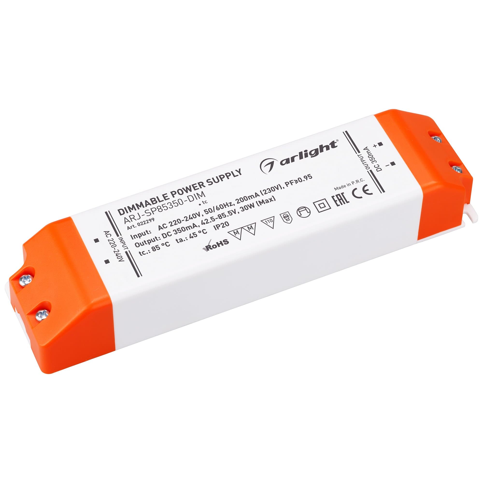 Arlight Блок питания ARJ-SP85350-DIM (30W, 350mA, PFC, Triac) (IP20 Пластик, 3 года) 022299