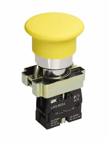IEK LAY5 Кнопка управления LAY5-BC51Грибок без подсветки желтая 1з — миниатюра 2