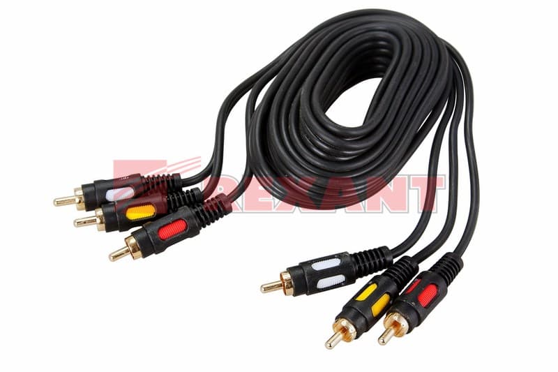 Шнур 3RCA шт - 3RCA шт 1.5М (GOLD) Rexant 17-0212 — миниатюра 2