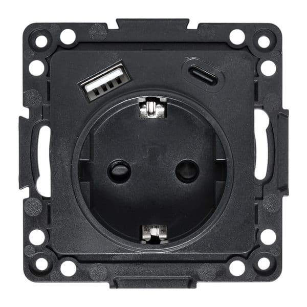 EKF Стокгольм Механизм Розетки 1-местной с/з, USB A+C 16А винтовые клеммы черный с защ. штор — миниатюра 11