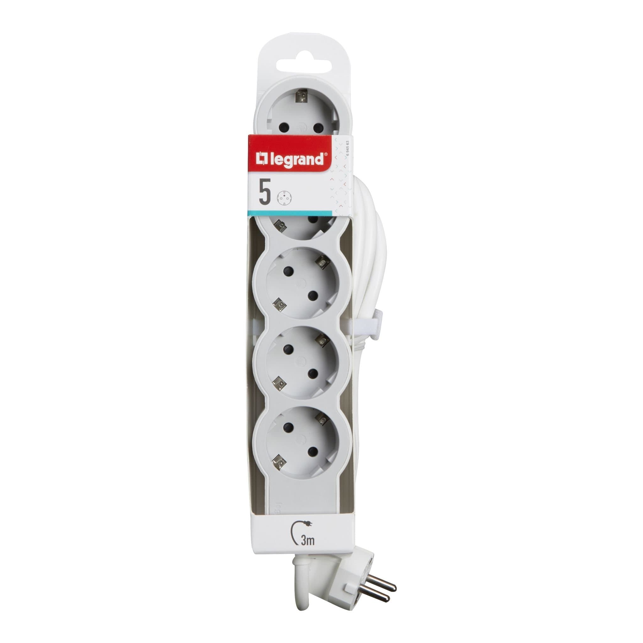 Legrand Revolution Стандарт Бело-серый Удлинитель 5x2К+З, кабель 3м 694563 — миниатюра 2