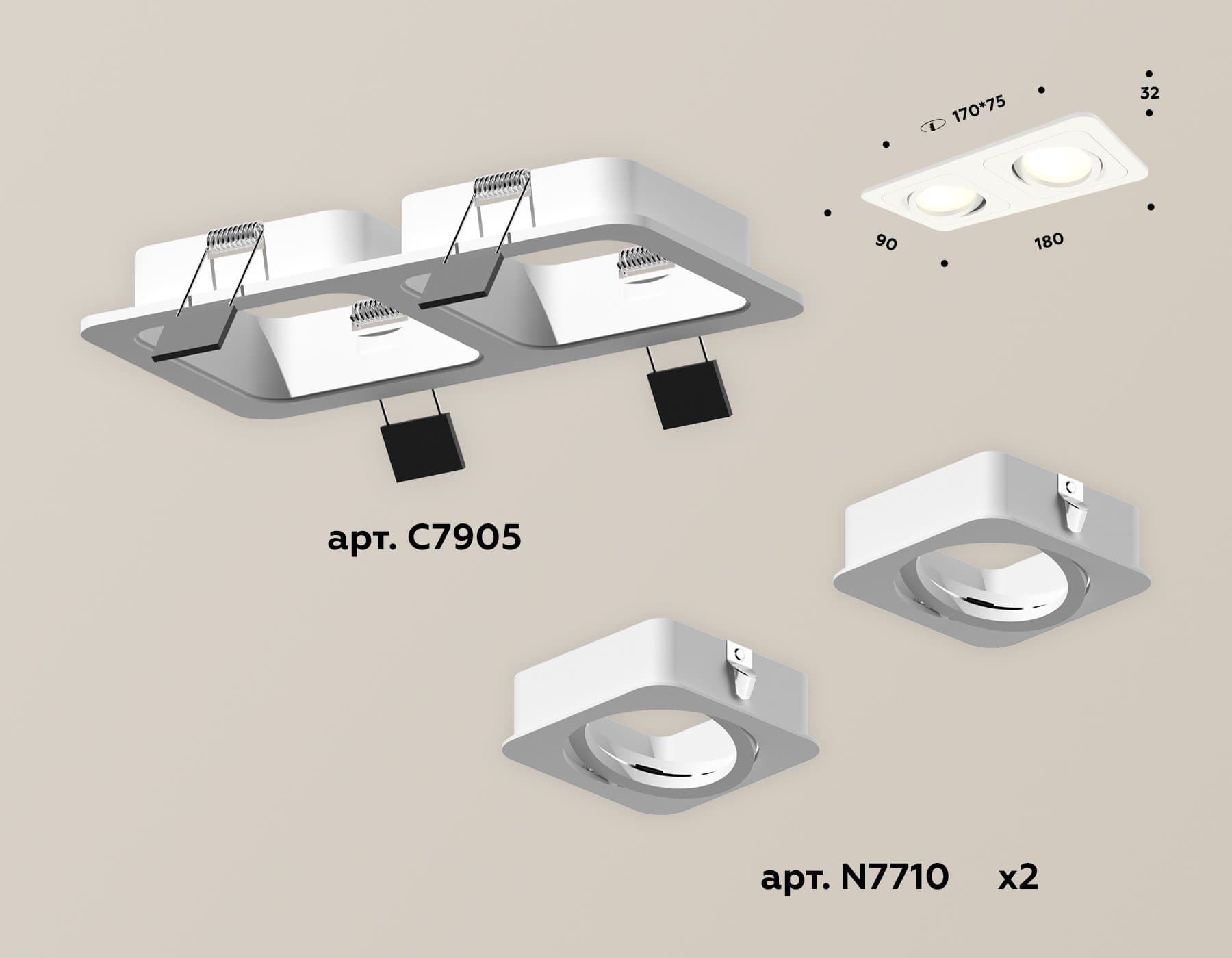 Ambrella Комплект встраиваемого поворотного светильника XC7905010 SWH белый песок MR16 GU5.3 (C7905, N7710) — миниатюра 2