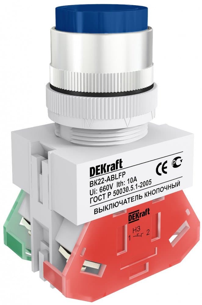 Dekraft Выключатель кноп. ABLFP D22 СИНИЙ 220В ВK-22 — миниатюра 1