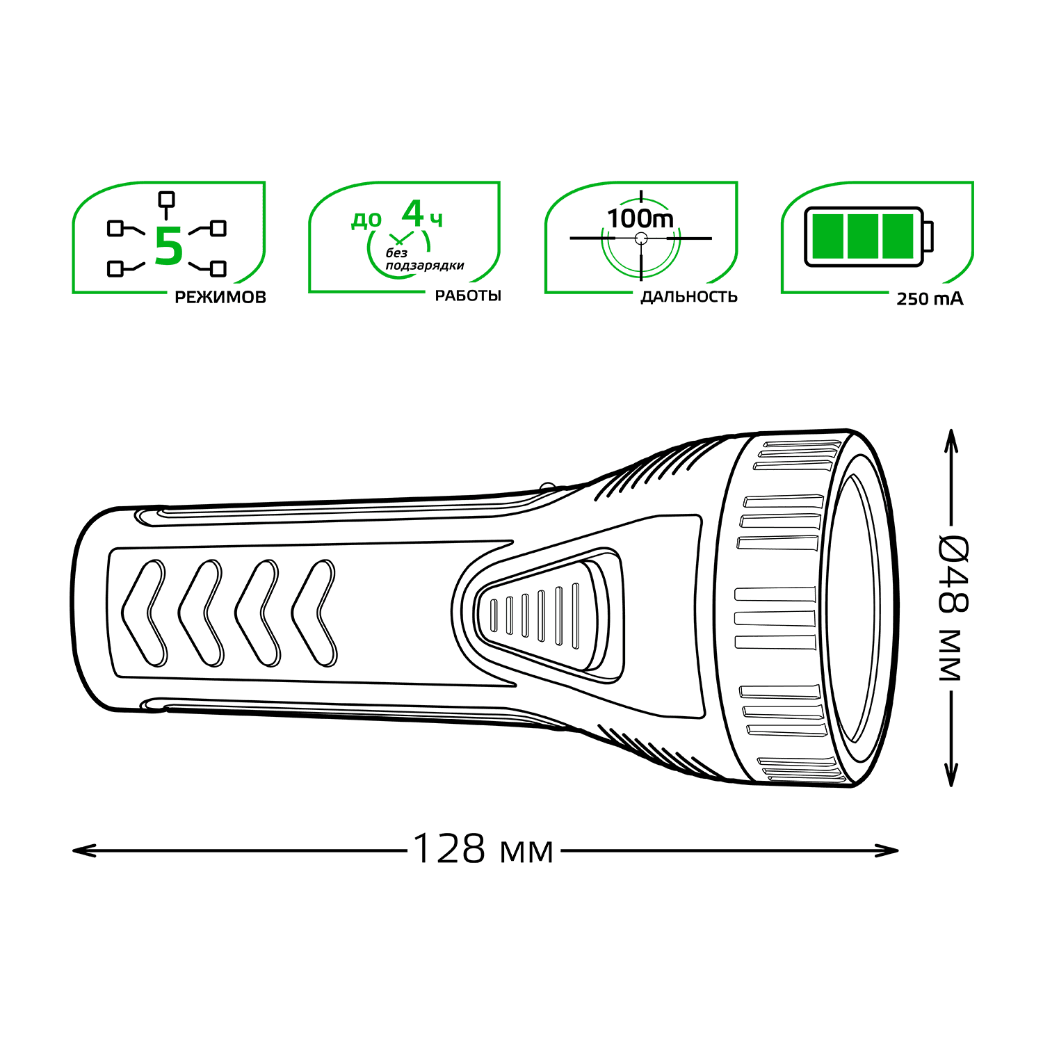 Gauss Фонарь ручной модель GFL101 1W 50lm lead acid 250mAh LED 1/10/120 GF101 — миниатюра 3