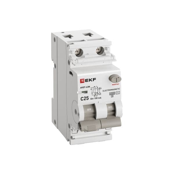 EKF Автоматический выключатель дифференциального тока АВДТ-63N 1P+N 25А характеристика C 100мА тип AC электромеханический 6кА PROXIMA — миниатюра 3