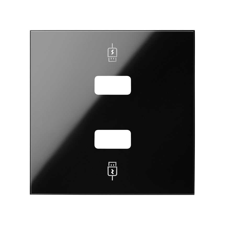 Simon 100 Черный глянец Накладка для зарядного устройства 2хUSB 10001096-138