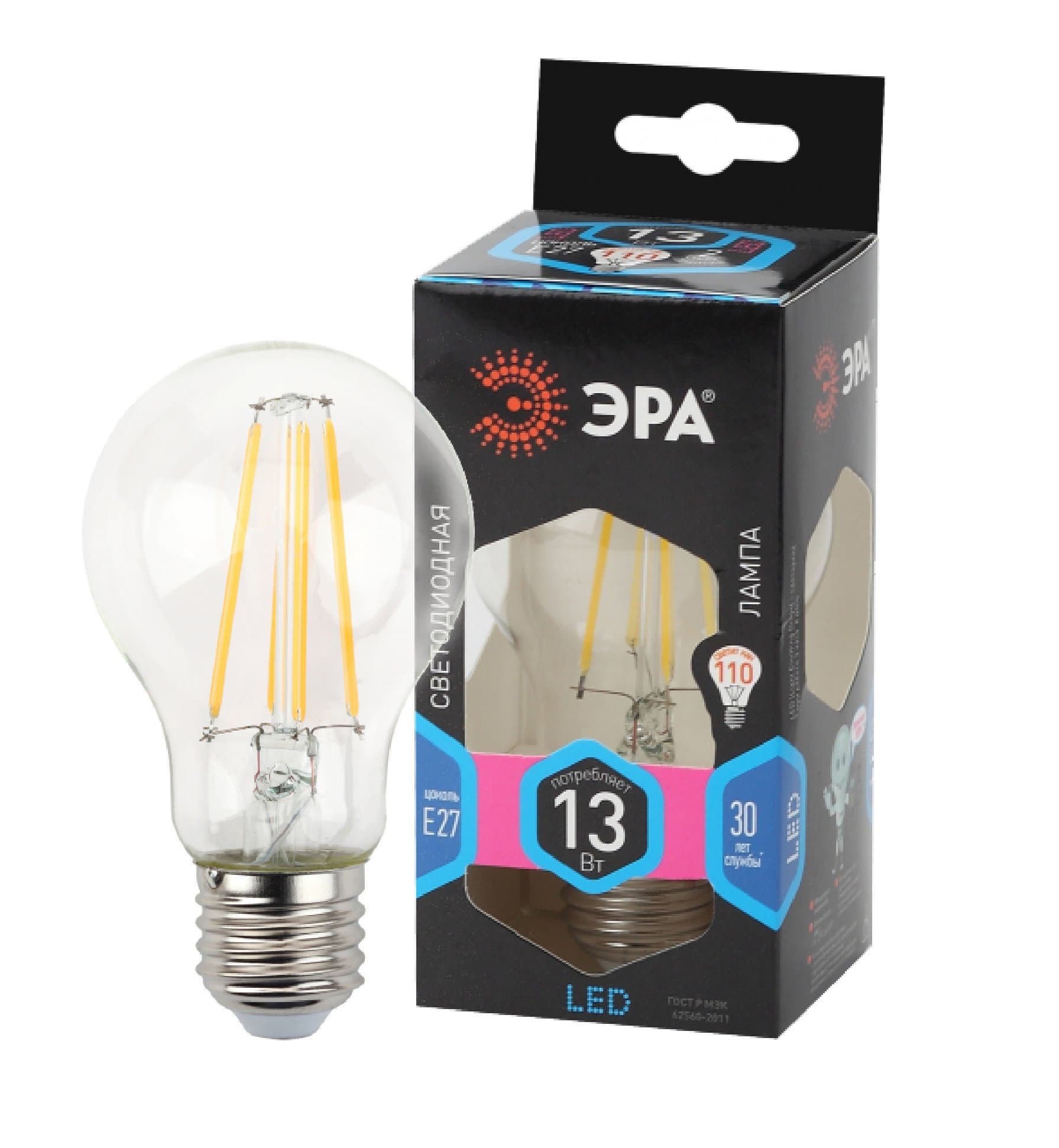 ЭРА F-LED A60-13W-840-E27 (филамент, груша, 13Вт, нейтр., Е27)