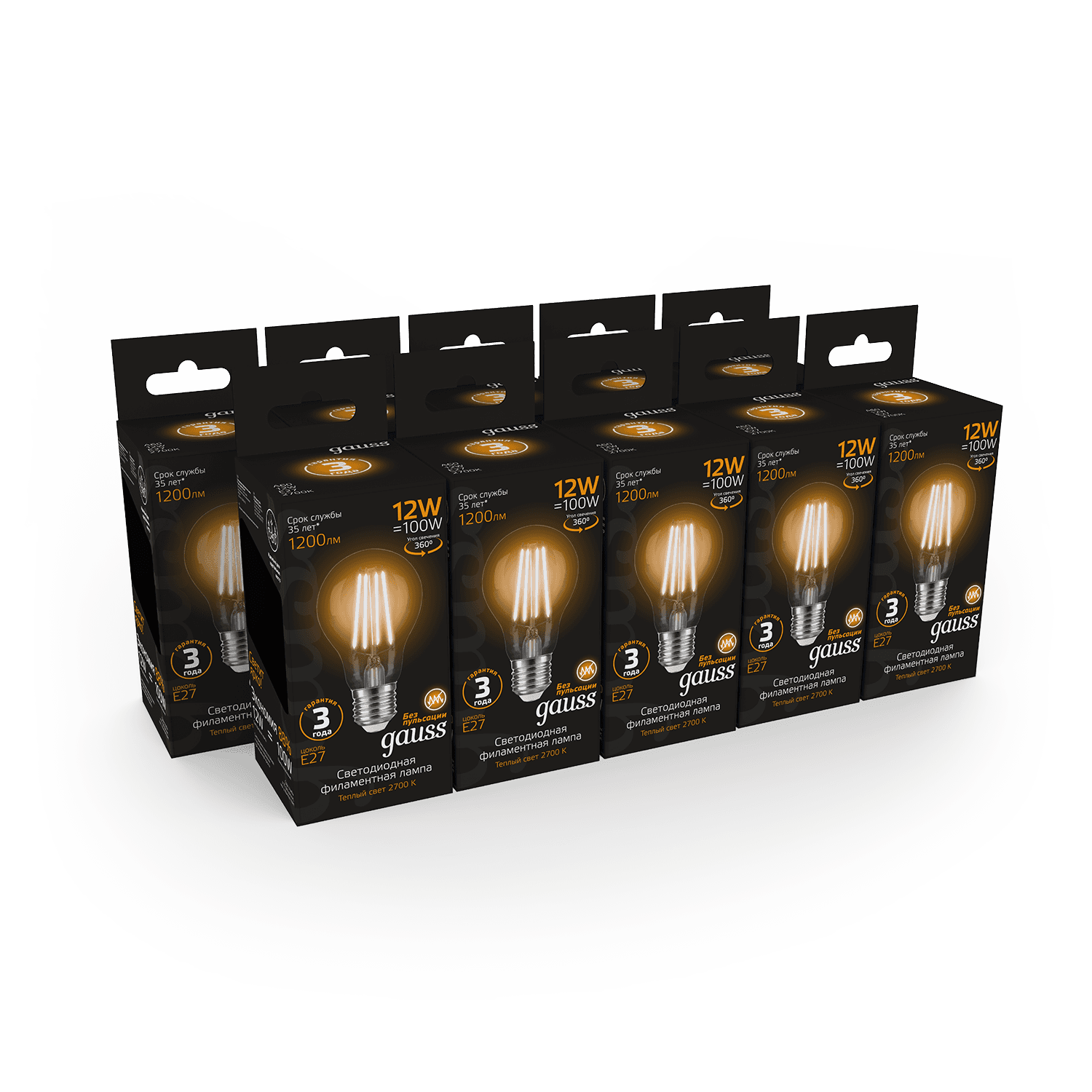 Gauss Лампа Filament А60 12W 1200lm 2700К Е27 LED 102902112 — миниатюра 5