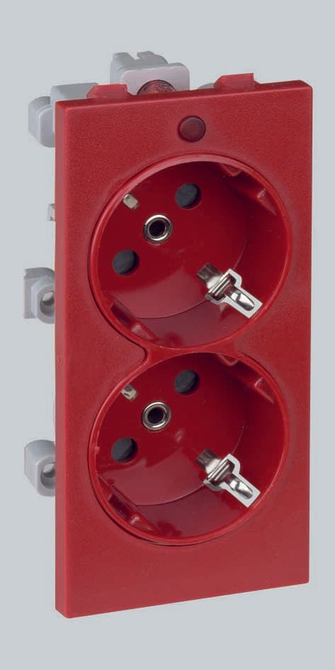 Simon Connect Красная Розетка двойная 2P+E Schuko, 16А 250В, Cima-модуль 52x108 мм S1-6