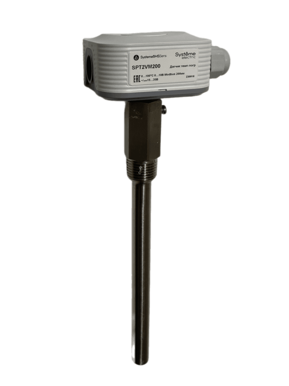 Systeme Electric Датчик температуры погружной, 0…+100°С 0…10В RS485/Modbus 200мм ~24В±20%/=15…35В с гильзой 150мм