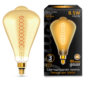 Gauss Лампа Filament ST164 8.5W 660lm 2000К Е27 golden flexible LED 157802105 — миниатюра 1