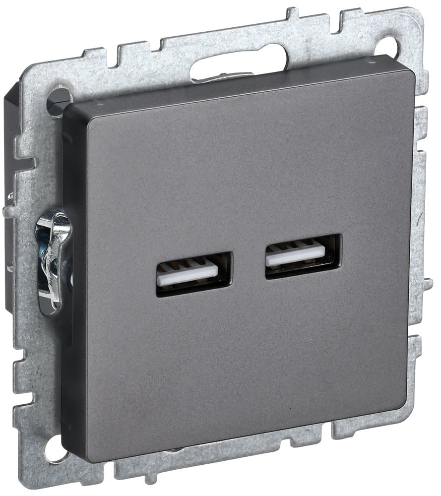 IEK BRITE BASE Сталь Розетка USB A+A 3,1А РЮ10-1-БрС
