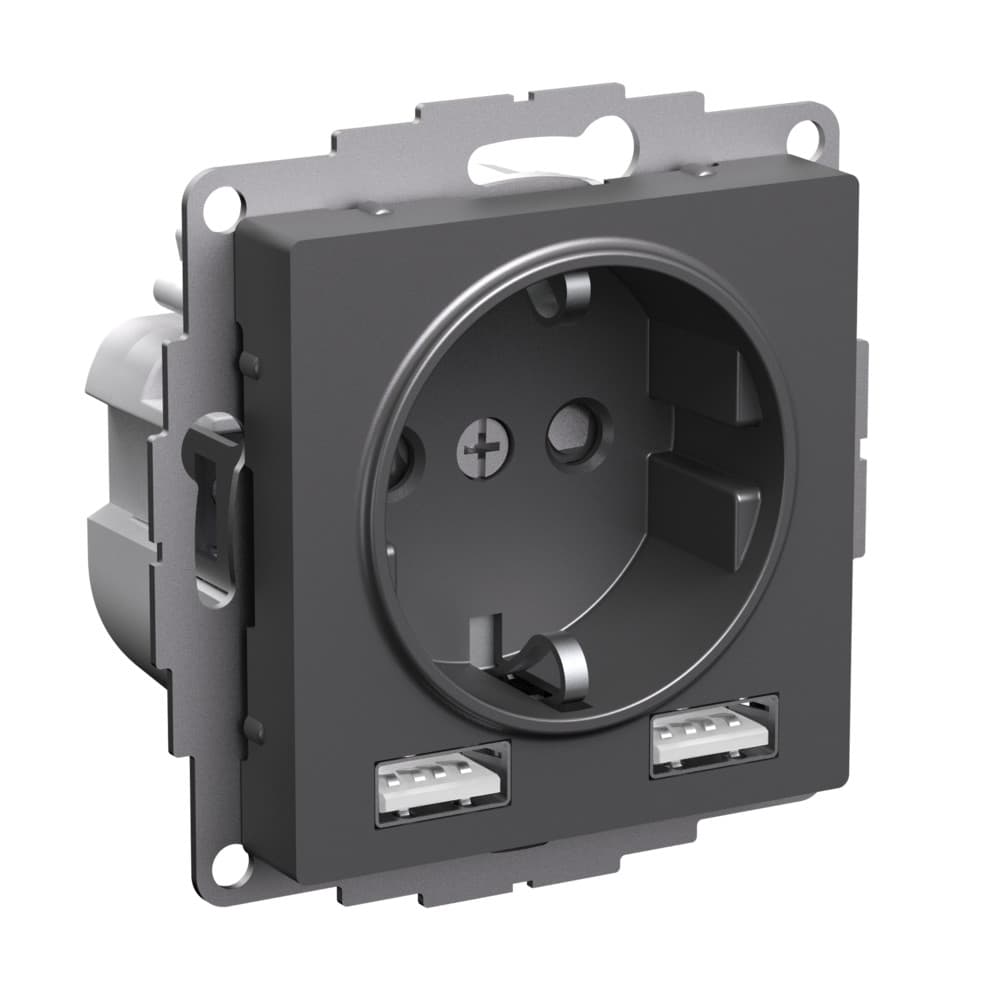 Systeme Electric AtlasDesign Базальт Розетка 16А с 2 USB A+A, 5В/2,4А, 2х5В/1,2А, механизм