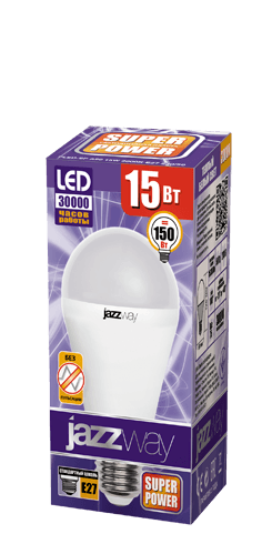 Jazzway Лампа светодиодная (LED) «груша» d60мм E27 180° 15Вт 220-230В матовая тепло-белая желтая 3000К .2853028 — миниатюра 2