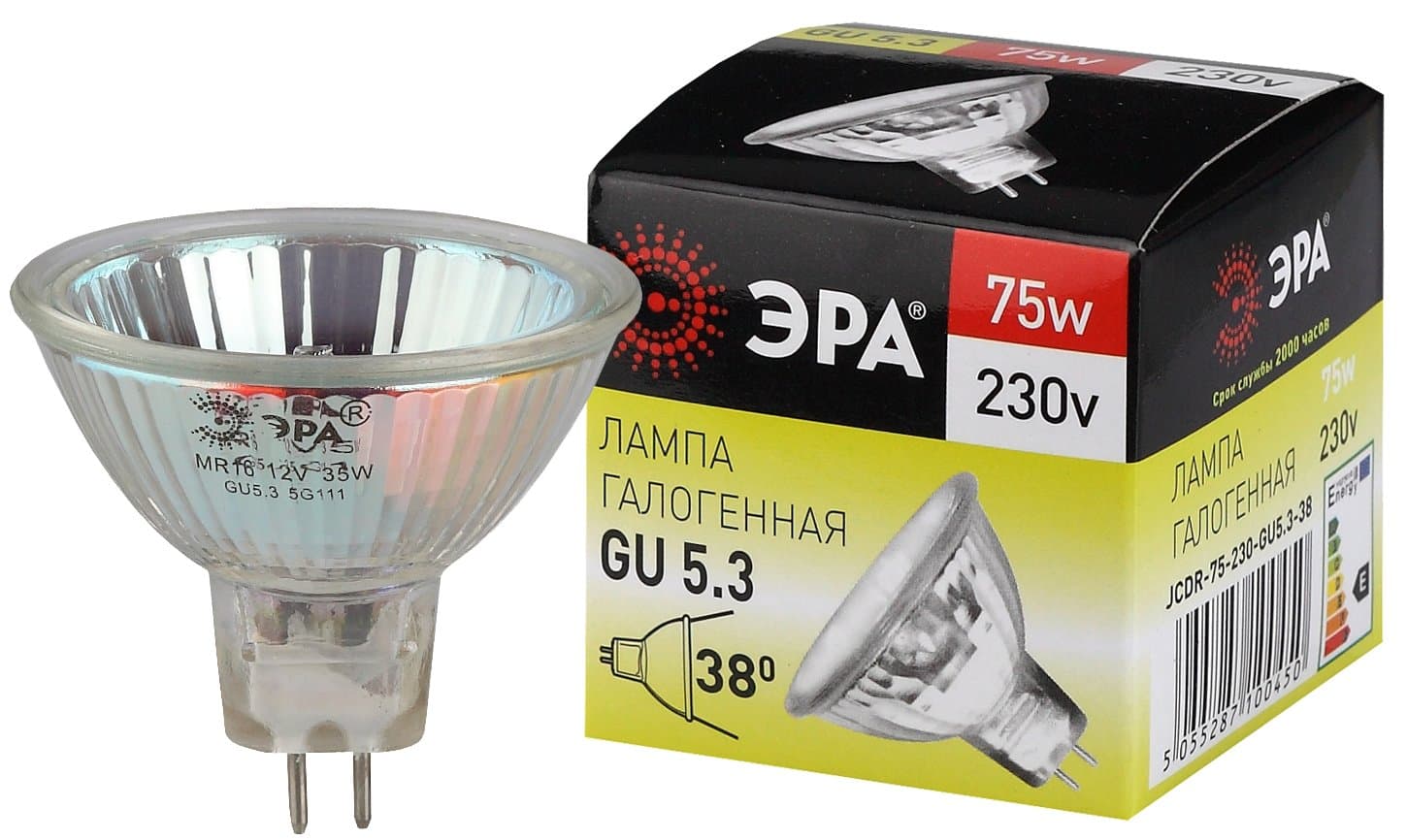 ЭРА GU5.3-JCDR (MR16) -75W-230V-CL (галоген, софит, 75Вт, нейтр, GU5.3) — миниатюра 1