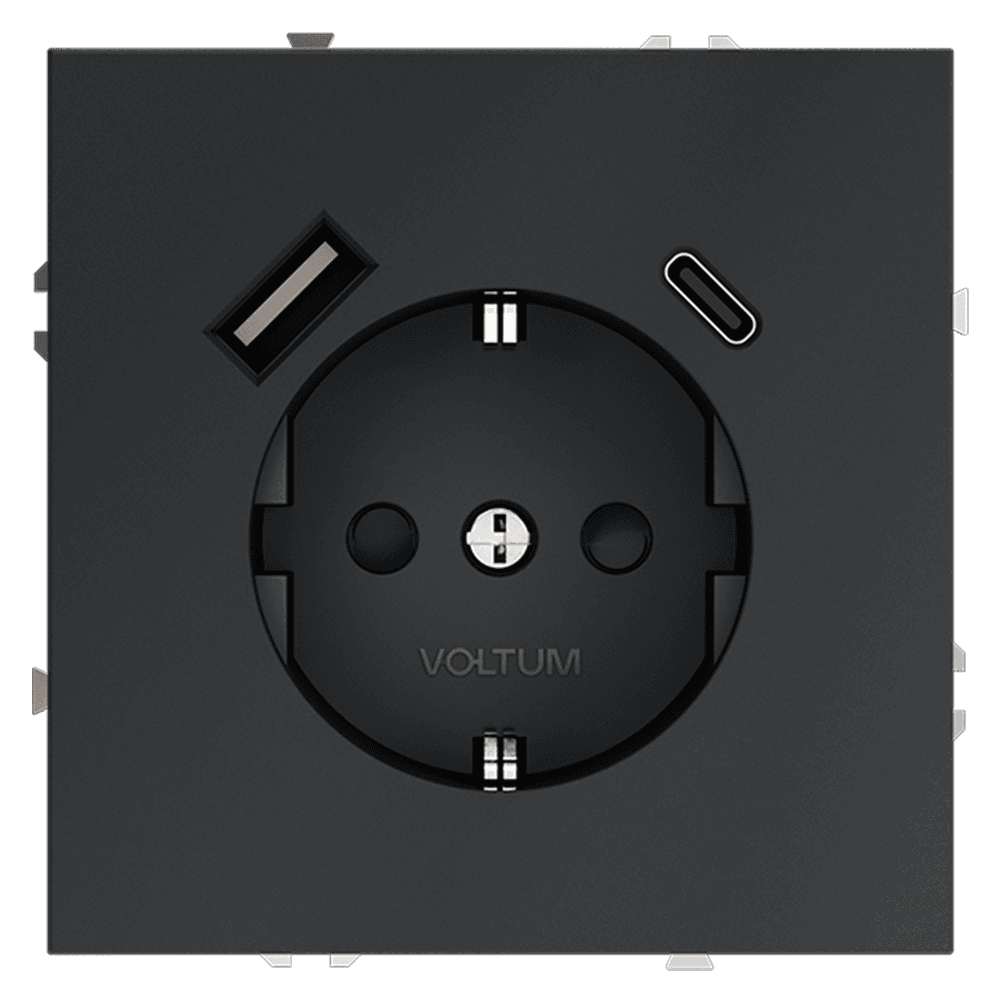 Voltum S70 Графит Розетка с/з со шторками с USB A+С