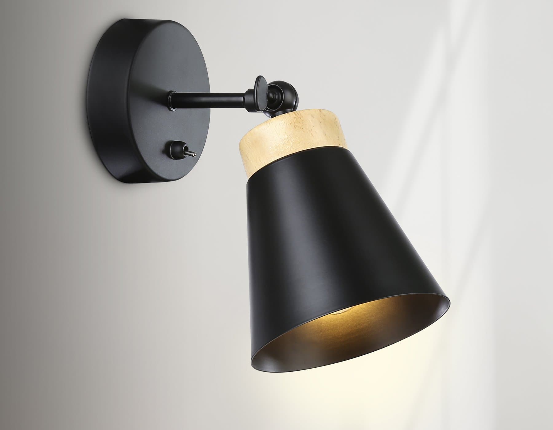 Ambrella Накладной спот с выключателем в стиле лофт TR8214 BK/LW черный/светлое дерево E27 max 40W D120*252 — миниатюра 2