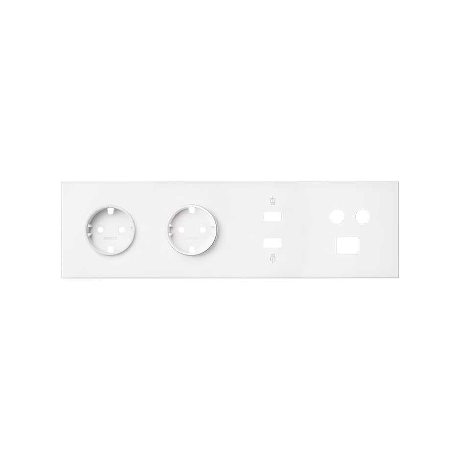 Simon 100 Белый матовый Кит 4 поста, фронт. Накладка на 2 розетки Schuko + 1 розетку TV+SAT + 1 розетку RJ45 + 1 розетку HDMI + 1 розетку USB 10020402-230