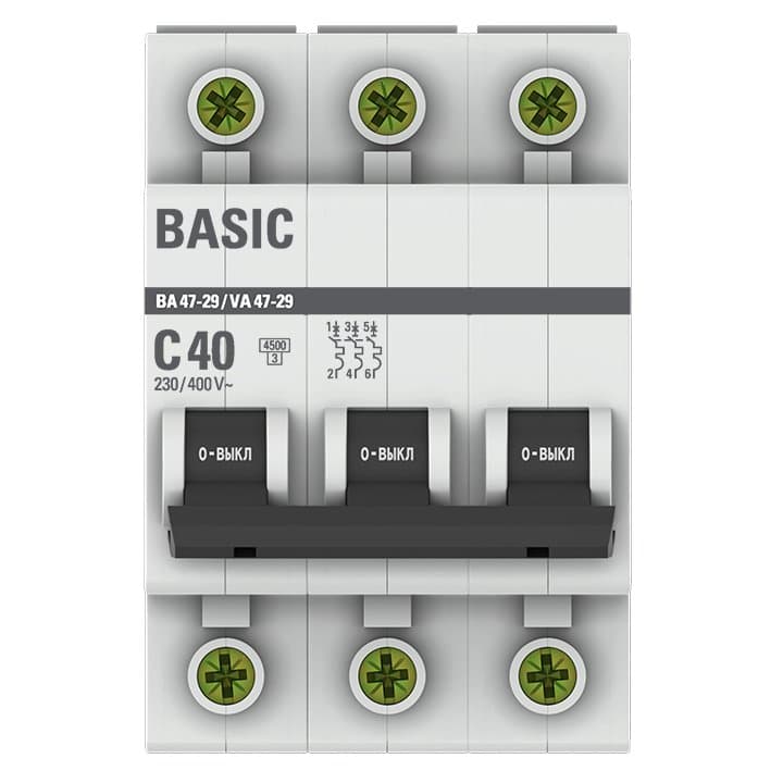 EKF Basic ВА 47-29 Автоматический выключатель (С) 3P 40А 4,5кА mcb4729-3-40C — миниатюра 2