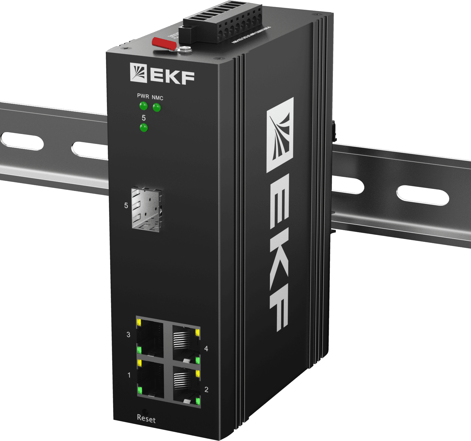 EKF Промышленный управляемый коммутатор уровня L2 ML2-1GX/SFP-4GTP, 1 порт 1000Base-X SFP, 4 порта 10/100/1000Base-T(X) RJ45 c PoE, монтаж на динрейку