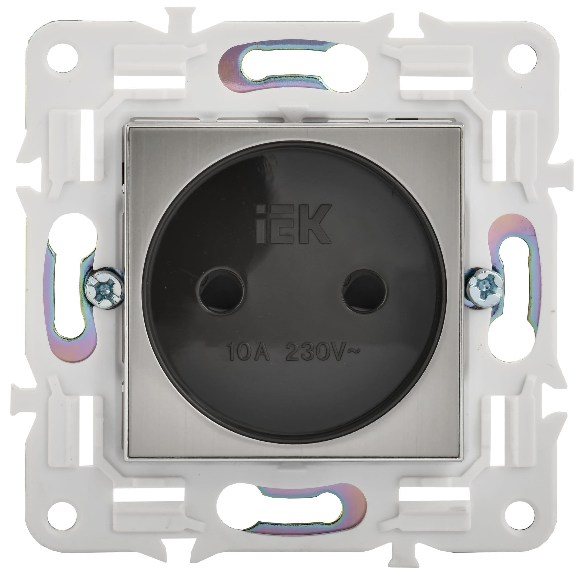 IEK SKANDY Никель Розетка б/з с защитными шторками 10А SK-R01N — миниатюра 2