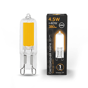 Gauss Лампа G9 AC220-240V 4.5W 380lm 3000K стекло LED 107809104