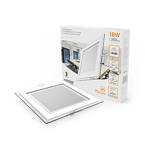 Gauss Светильник Glass кв 18W 1390lm 3000K 220-240V IP20 монт Ø155х155 200*200*30 с дек стек LED 948111118