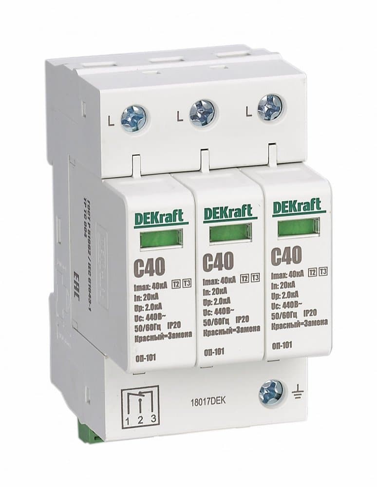 Dekraft Ограничитель перенапряжений 3P 40кА класс C 440В