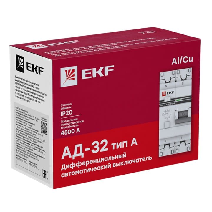 EKF PROxima АД-32 Автоматический выключатель дифференциального тока (C) 1P+N 16А/30мА тип А 4,5кА DA32-16-30-a-pro — миниатюра 3