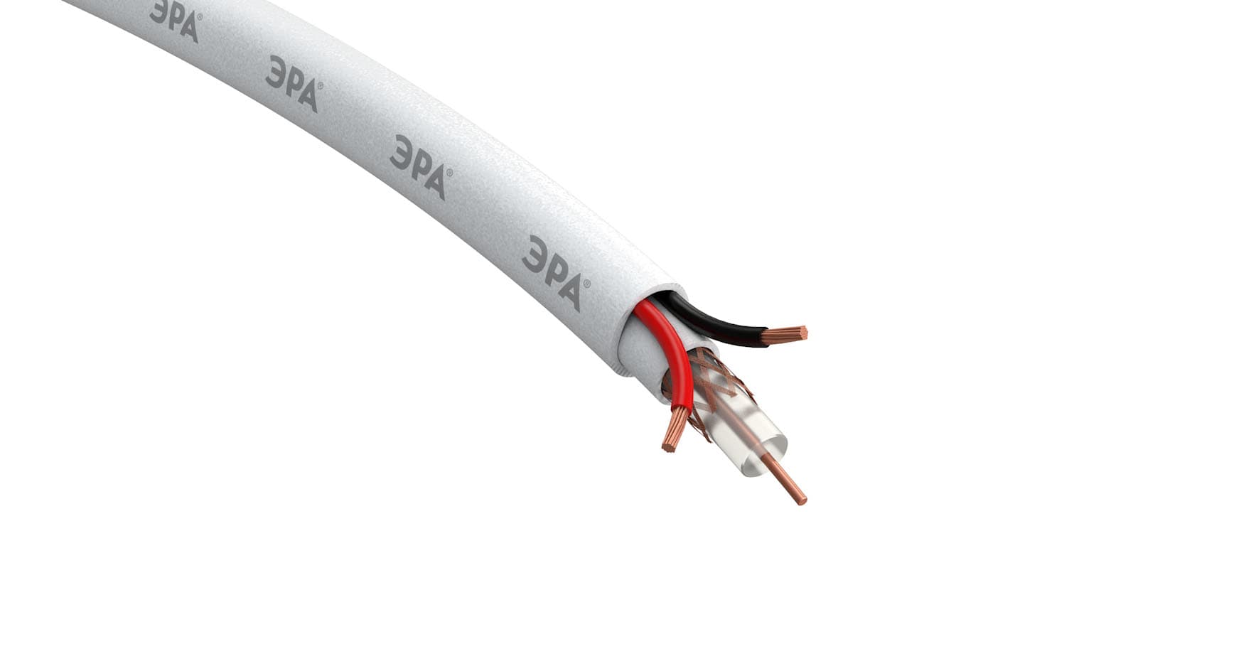 ЭРА Кабель для аналогового видеонаблюдения K-0.75-PVC КВК-В-2 +2x0,75 мм², бухта 200 метров, белый