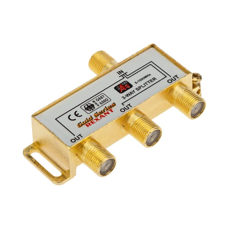 Делитель ТВ х 3 + 4шт. F "BOX" 5-1000 МГц "GOLD" Rexant 05-6102-1 — миниатюра 1